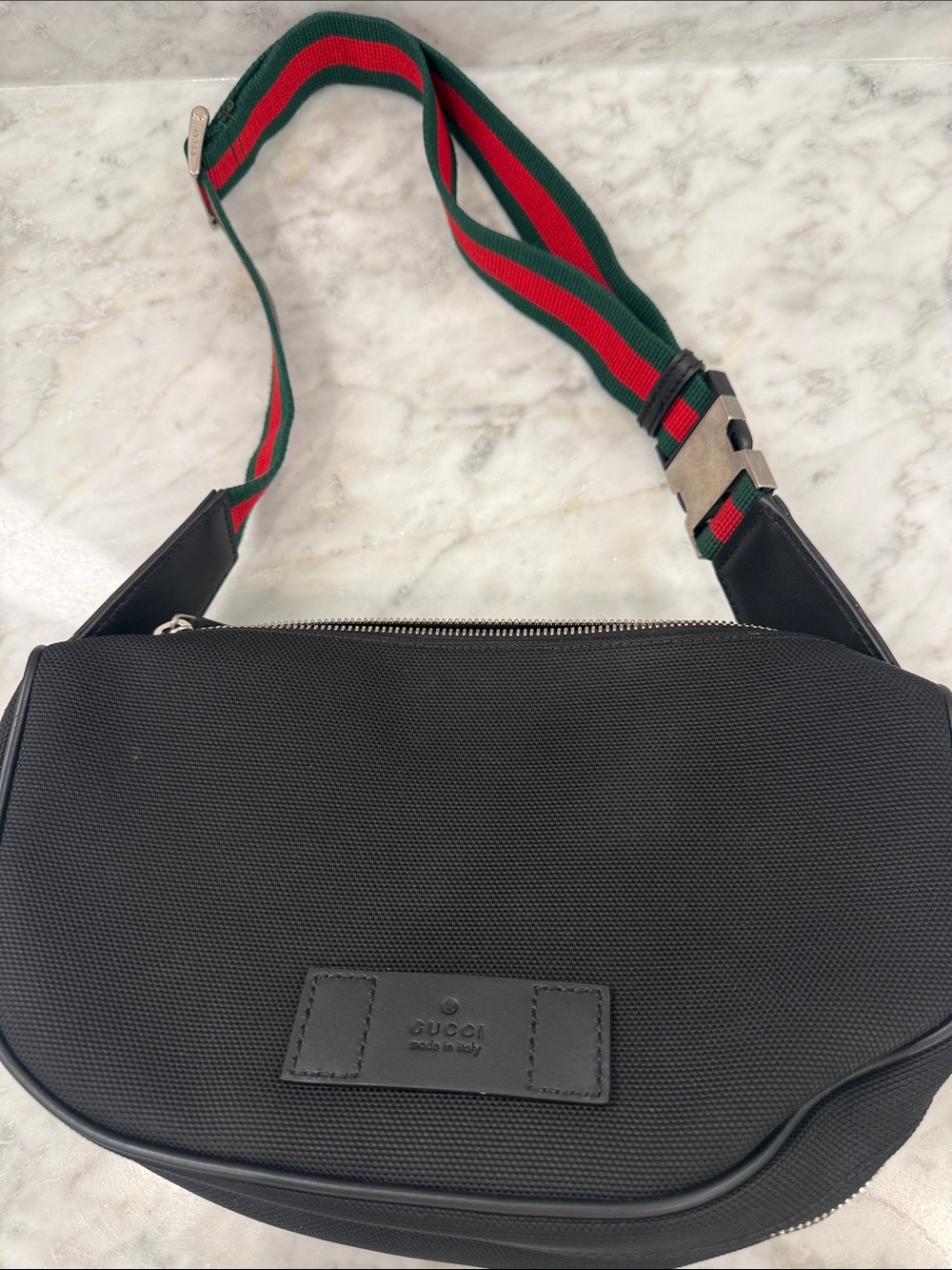Gucci Black Belt Bag with Green and Red Web Strap - Picture 1 of 1
